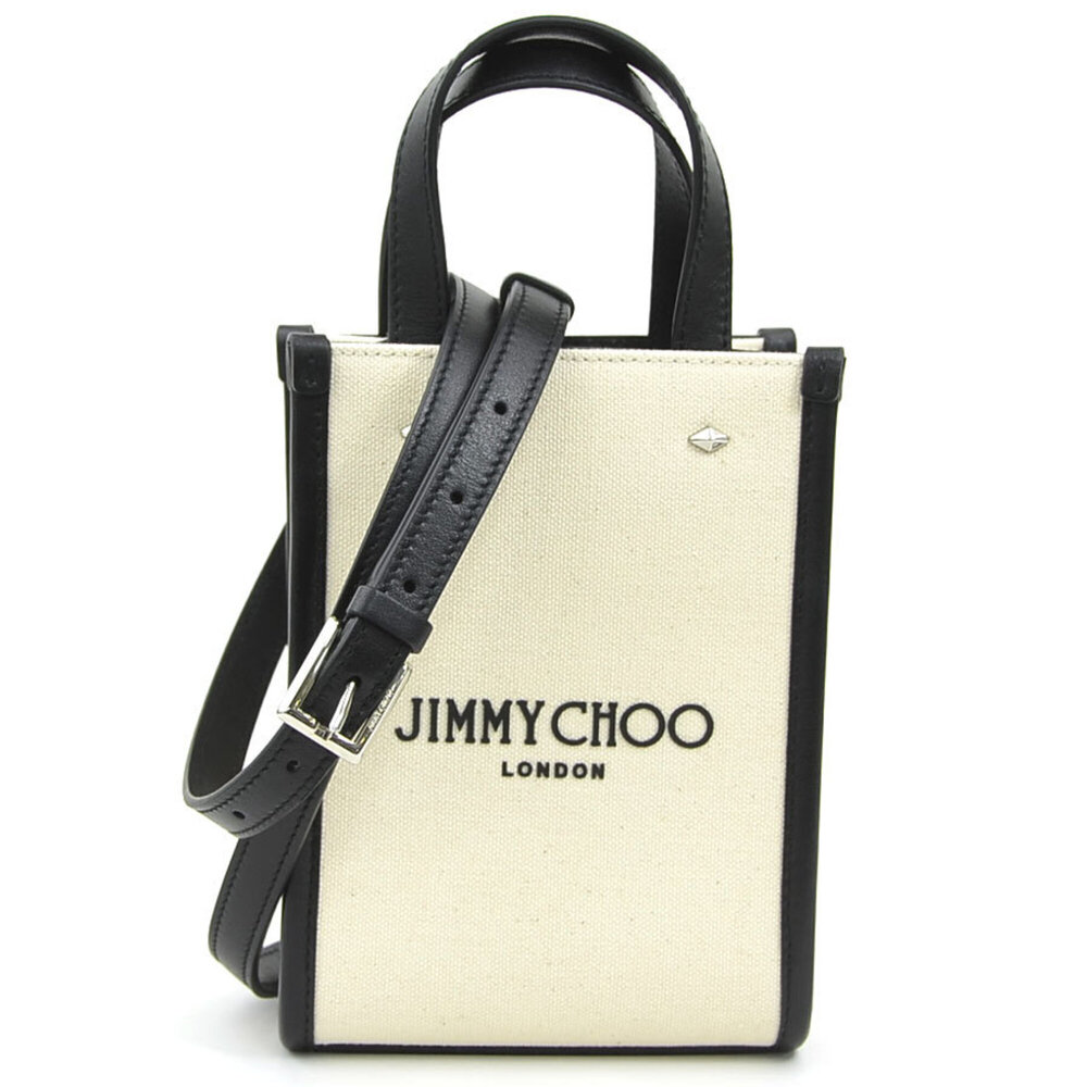 Jimmy Choo shoulder bag, canvas and leather, black ivory, women's, h32505k